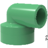 Cút giảm 90°, phụ kiện PP-R, màu xanh lá, dn32x25
