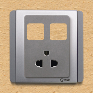 Ổ cắm đơn 3 chấu 16A với 2 lỗ màu xám bạc - S66GUE/XX