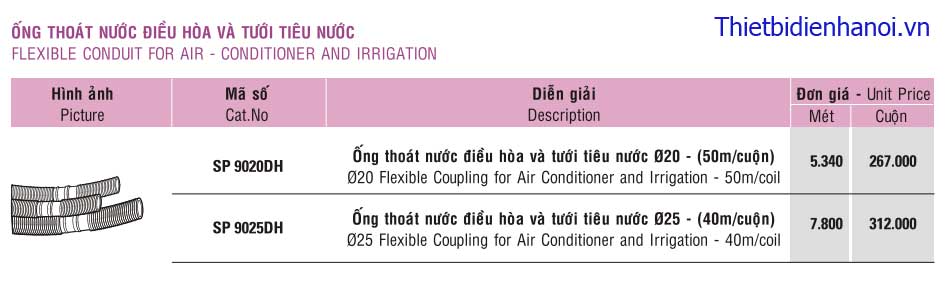 Gi&aacute; ống tho&aacute;t nước điều h&ograve;a v&agrave; tưới ti&ecirc;u SP